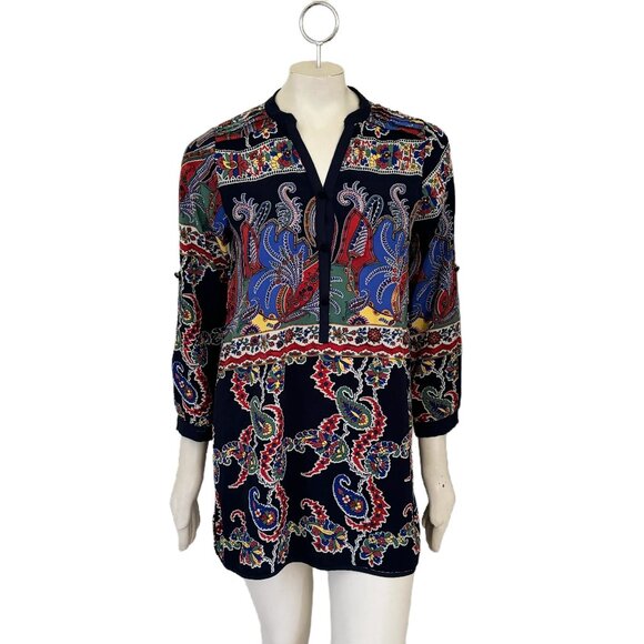 TBAGS LOS ANGELES Gorgeous Bohemian Tunic Bright Multicolor Floral Paisley SZ M - Picture 1 of 9